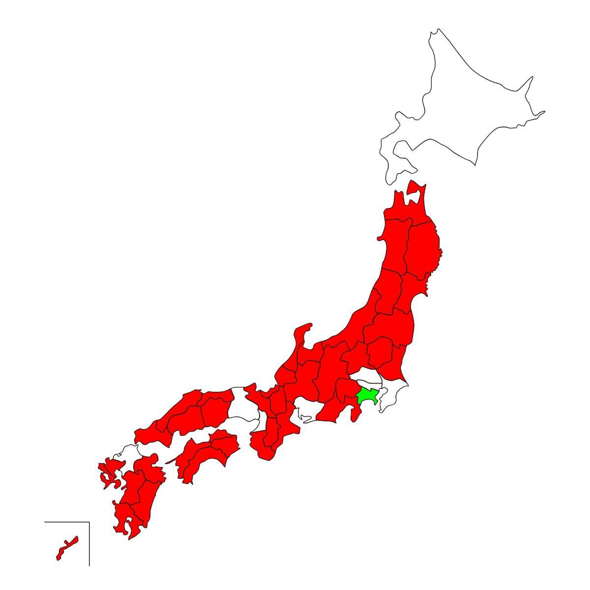日本地図で「横浜より人口が少ない県」に色を塗ったら……　その結果に「強い」「都市部の一極集中は深刻」と驚きの声