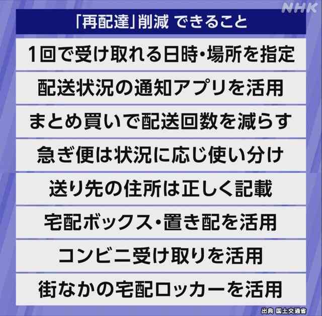 「再配達」削減 集中的に呼びかけへ 受け取り方できることは