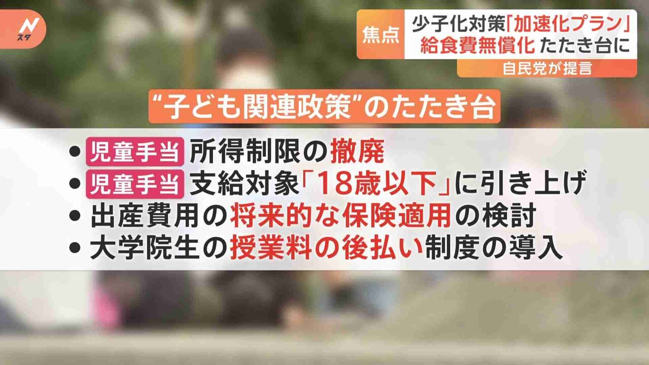 給食費無償化　政府の少子化対策「たたき台」に盛り込みへ