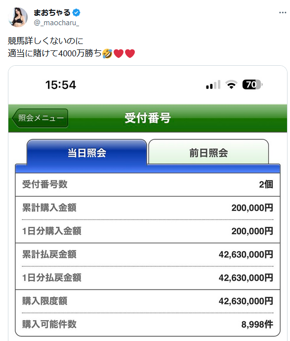 「詳しくないのに適当に賭けて4000万勝ち」　有馬記念で20万円→4236万円…衝撃の馬券的中にネットあ然