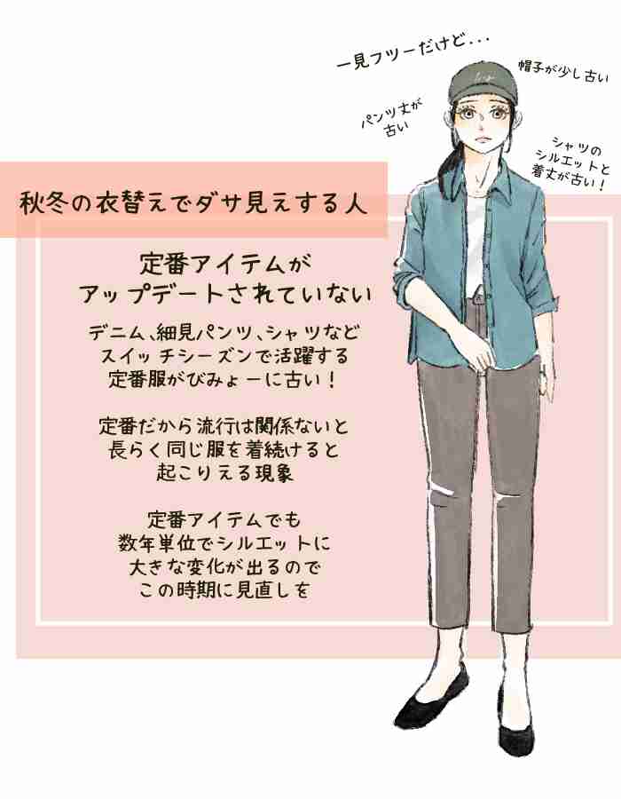 秋冬の衣替えで「一気にダサく見える人」の特徴。5年以上前のシャツやデニムは要注意