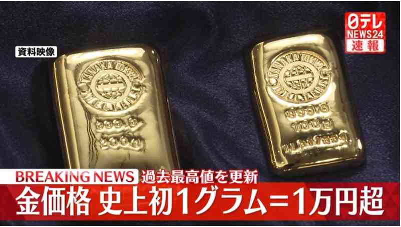 金価格（円建て）が1グラム1万1円　初の1万円超え　円安が要因