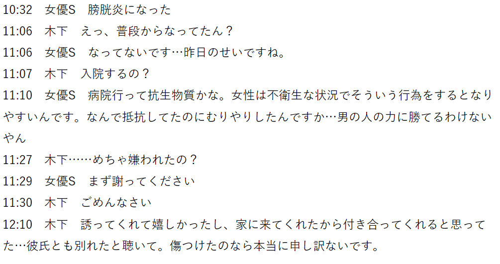 【証拠LINE】木下ほうか、裁判資料で明かされた「妊娠したらどうしよう」「着けてる」性加害疑惑直後の衝撃メッセージ