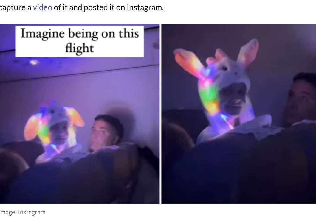 暗い機内でネオンカラーに光る帽子を被る男児、親は叱らず非難殺到