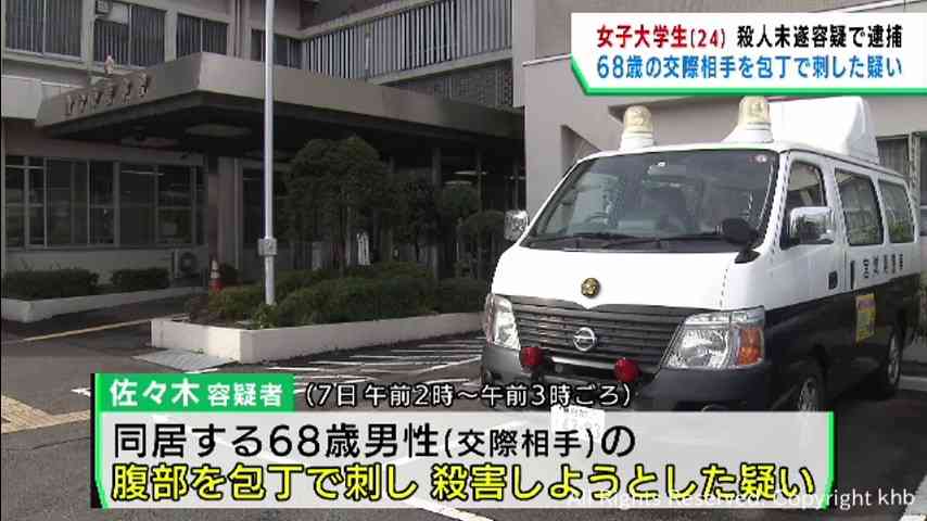 同居する交際相手の男性（68）を包丁で刺し殺害しようとした疑い　大学生の女（24）を逮捕　仙台・宮城野区