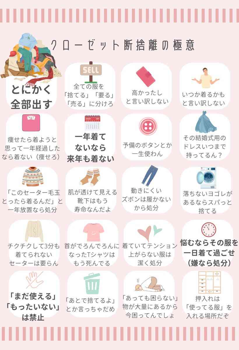 「一年着てないなら来年も着ない」「『まだ使える』は禁止」　クローゼット断捨離の極意に3万いいね