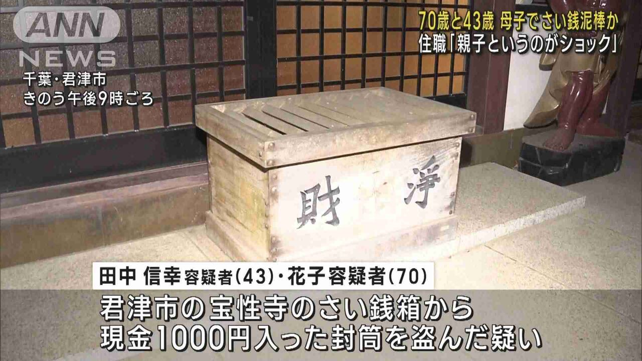 「生活が苦しかった」70歳と43歳の母子が…賽銭を盗んだ疑い　防犯カメラに犯行の様子　千葉・君津市