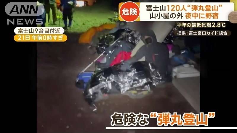 真夜中の富士山　9合目に120人野宿　国籍不明の集団が“弾丸登山”ご来光目当てか