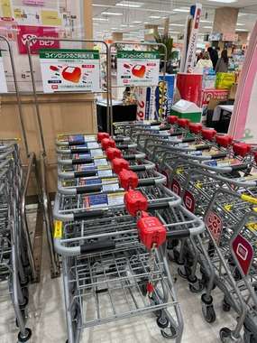 カート借りるには100円玉が必要...「ロピア」の仕組みがXで注目　広報が明かしたその利点