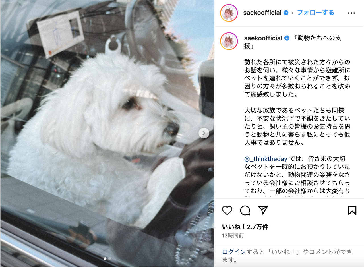 紗栄子　能登半島地震の被災地でペットの一時預かりを発表　代表務める社団法人で施設紹介