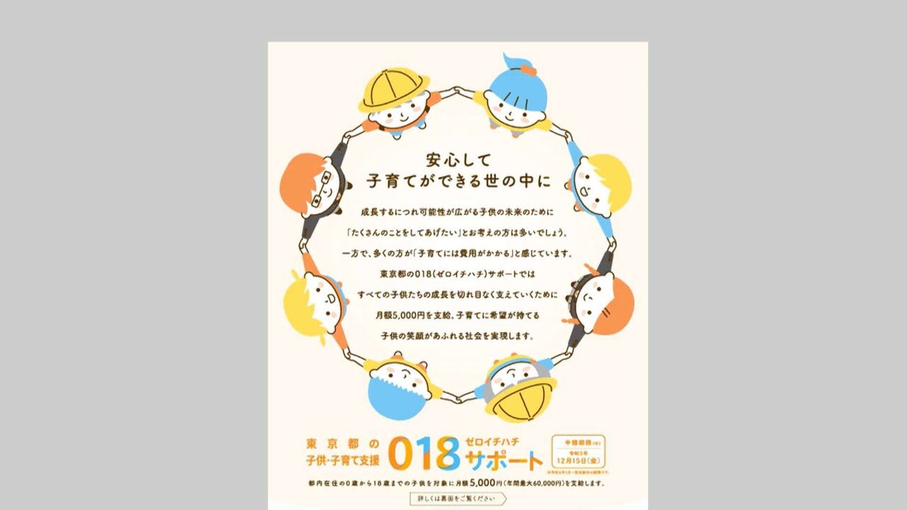 給付金の受付 1日から開始　東京都 18歳以下に5000円