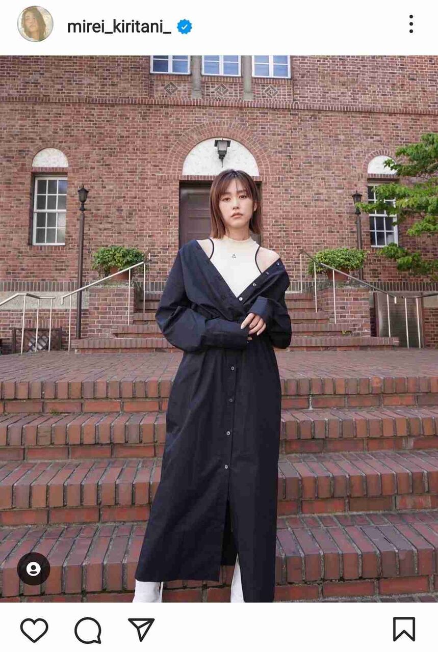 桐谷美玲　2歳長男の保育園送迎服がハイレベル過ぎ　黒と白のワンピ重ね着「こんな綺麗なママいない」