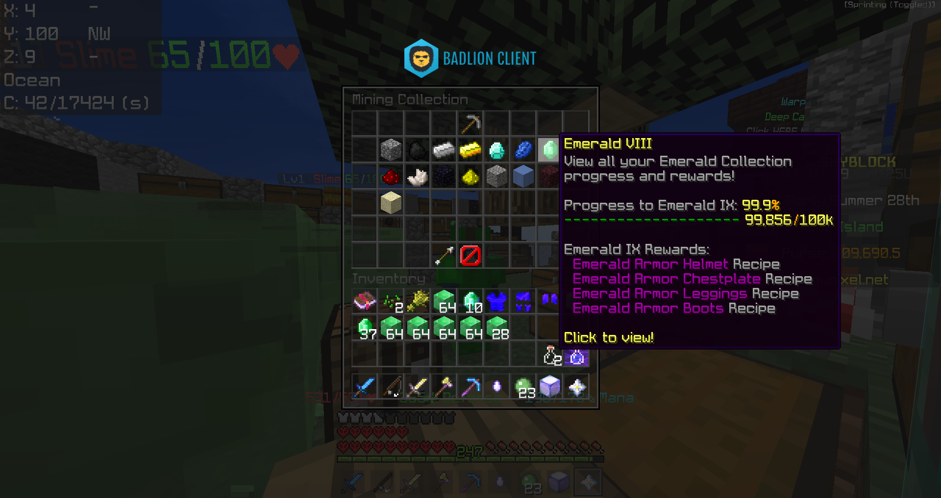 Skyblock装備情報４５ ついに完成 エメラルド装備 Hypixel Skyblockの歩き方