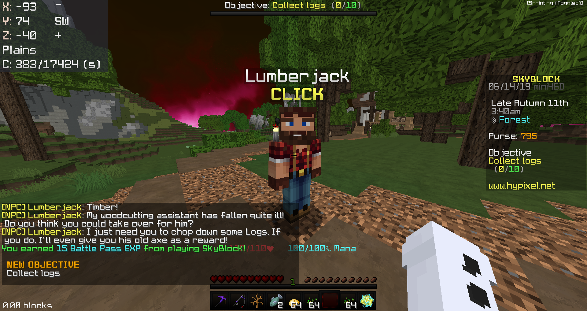 SkyBlock攻略6：Timber!をクリアしてリンゴ斧を貰おう Hypixel SkyBlockの歩き方