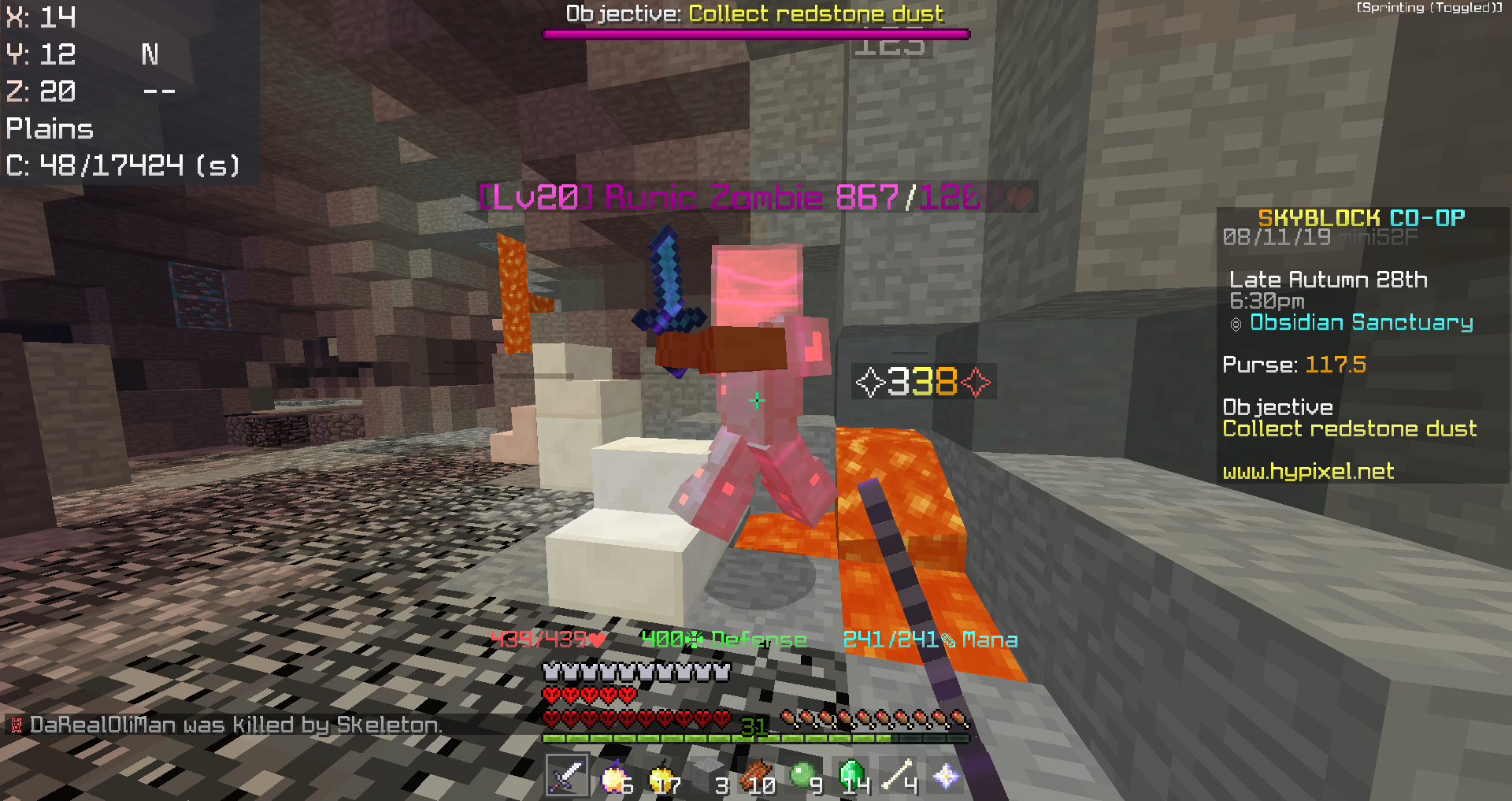 SkyBlock攻略18：黒曜石エリアでCombatレベリング : Hypixel