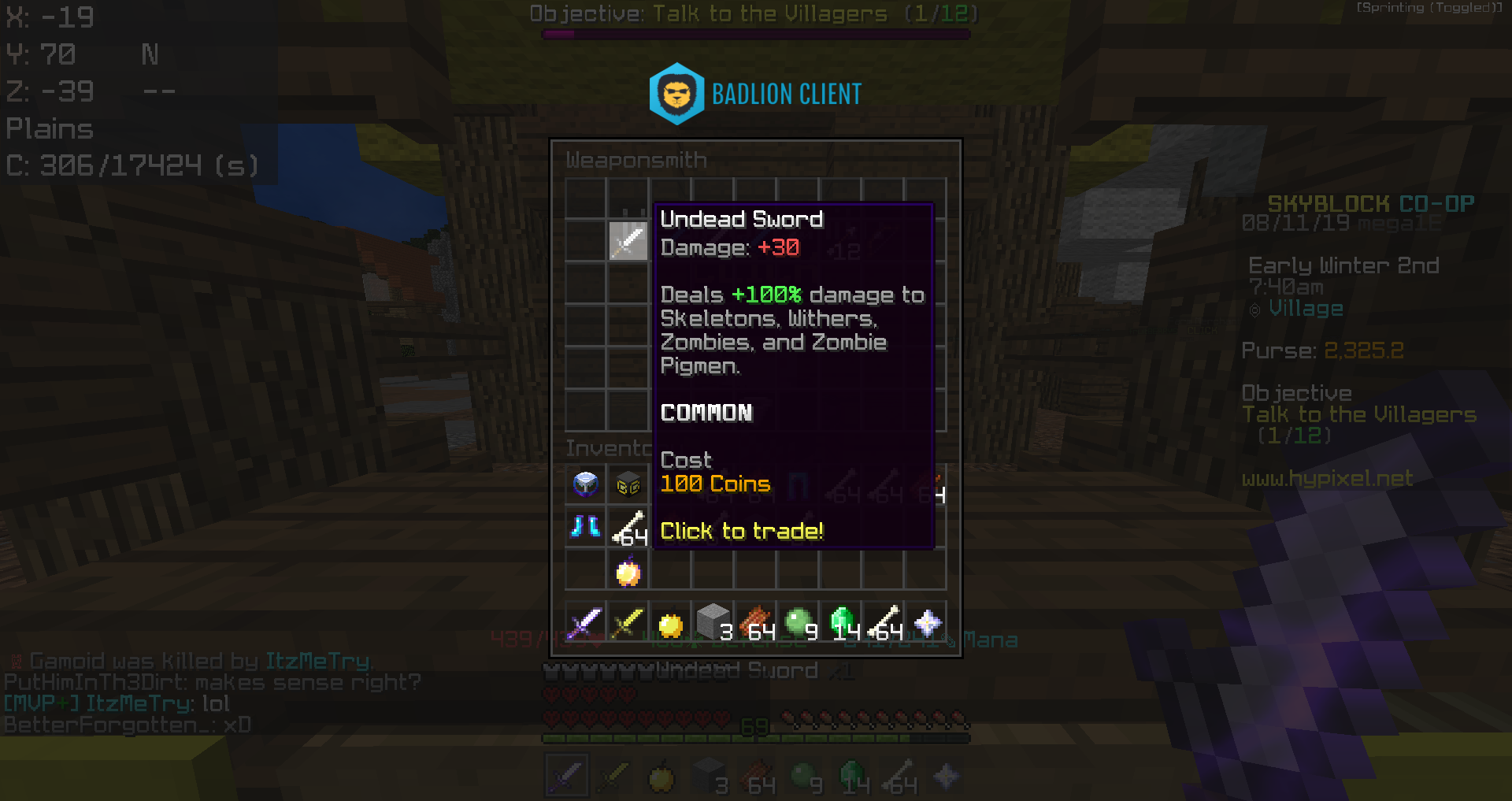 SkyBlock攻略18：黒曜石エリアでCombatレベリング : Hypixel