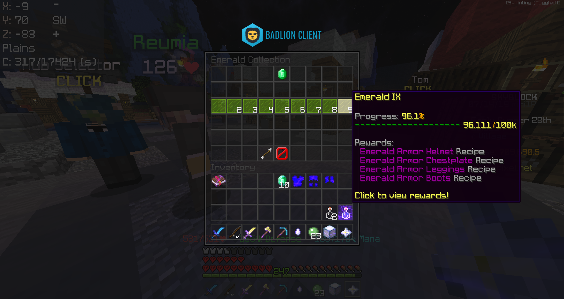 Skyblock装備情報４５ ついに完成 エメラルド装備 Hypixel Skyblockの歩き方