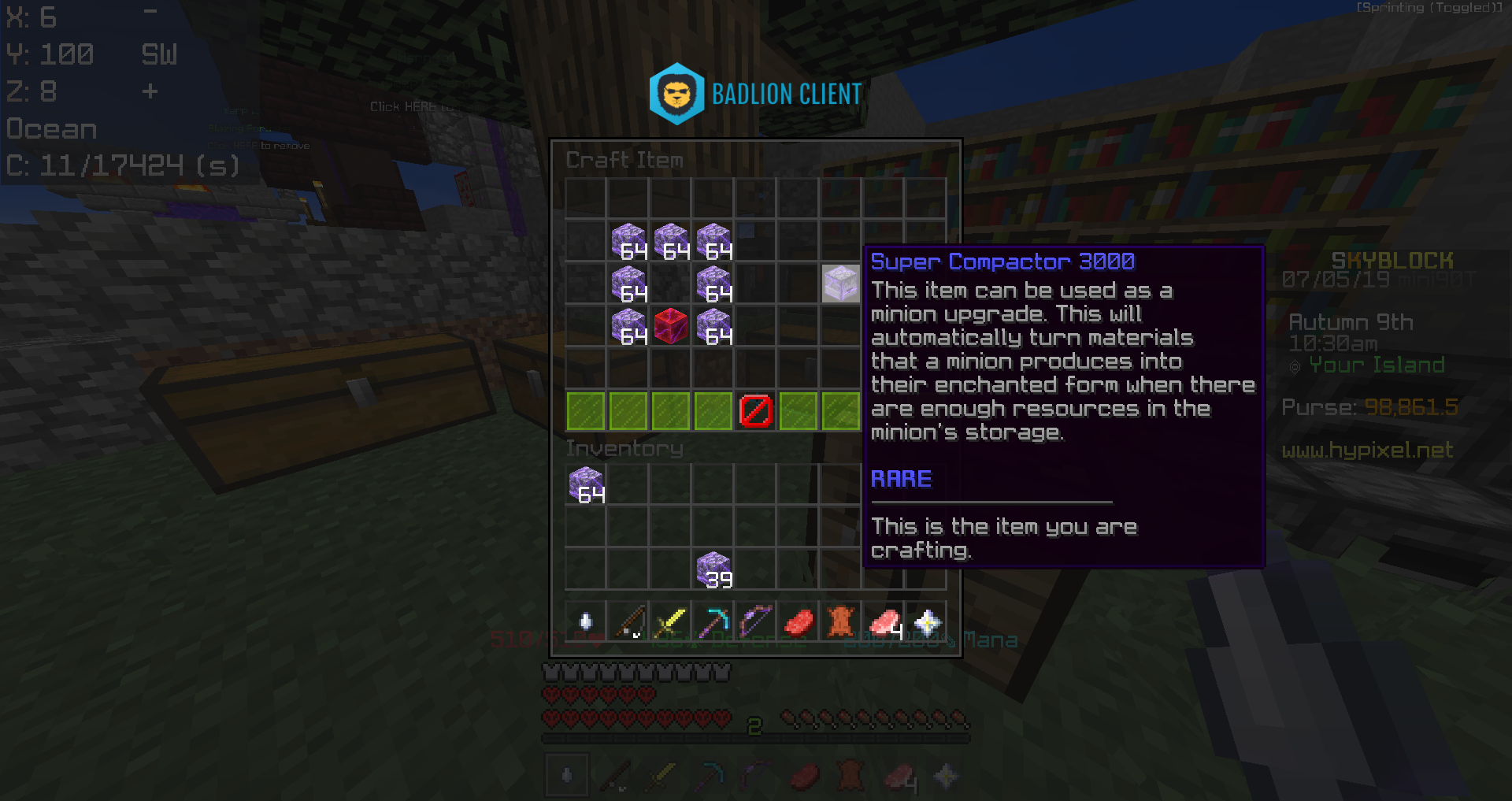 Skyblockアイテム情報３３ 豚肉圧縮できるか Supercompactor3000 Hypixel Skyblockの歩き方