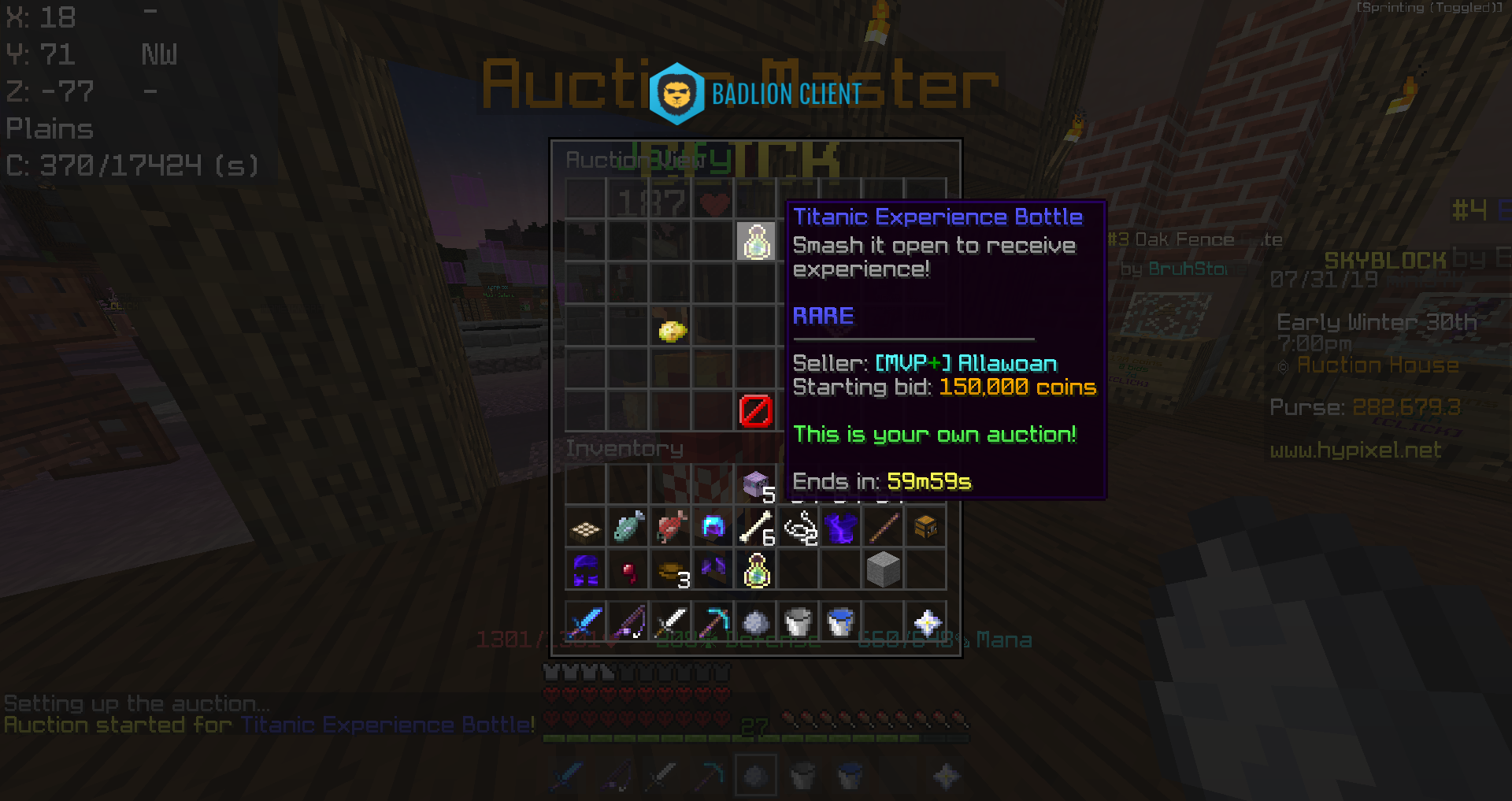 Skyblockオークション情報9 Titanic Experience Bottleっていくら Hypixel Skyblockの歩き方 Skyblockオークション情報9 Titanic Experience Bottleっていくら Hypixel Skyblockの歩き方