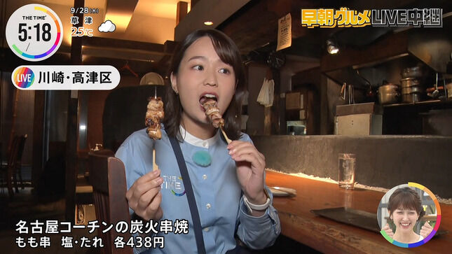 篠原梨菜アナ　焼き鳥を食べる！