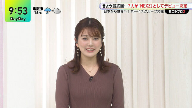 黒田みゆアナ　ニットで胸元強調！！