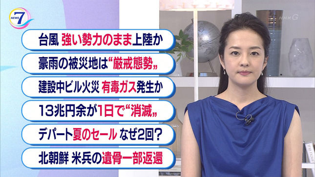 鈴木奈穂子アナ　ノースリーブ！　NHKニュース7
