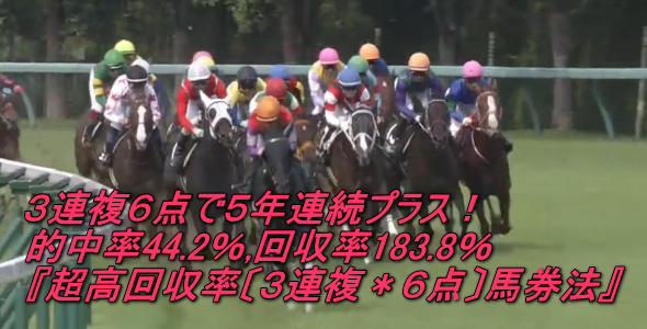 3連複6点で5年連続プラス！的中率44.2%,回収率183.8%『超高回収率〔３連複＊６点〕馬券法』