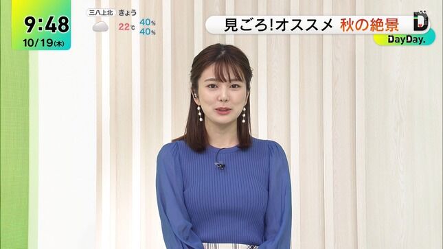 黒田みゆアナ　ニットで胸元を強調！！