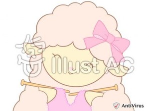 イラストAC「編み物をしているひつじ(ピンク)」02