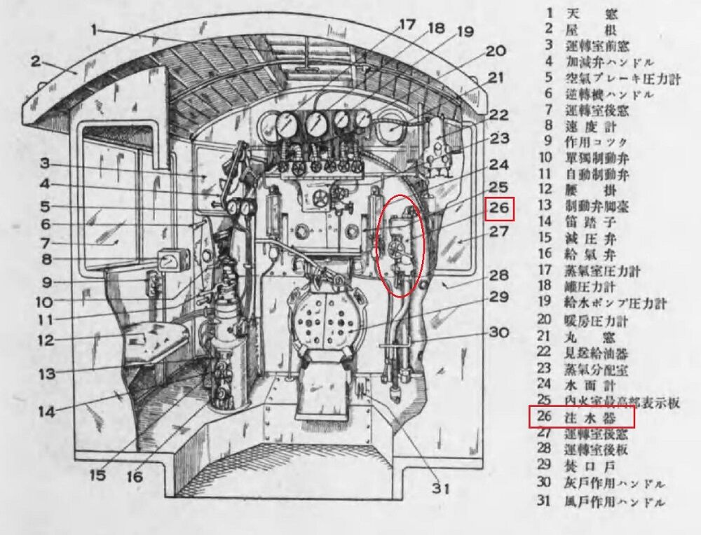 蒸気機関車　インジェクターハンドル（注水器ハンドル）　実装品 注水器ハンドル（インジェクターハンドル）① 蒸気機関車 : サルナシの
