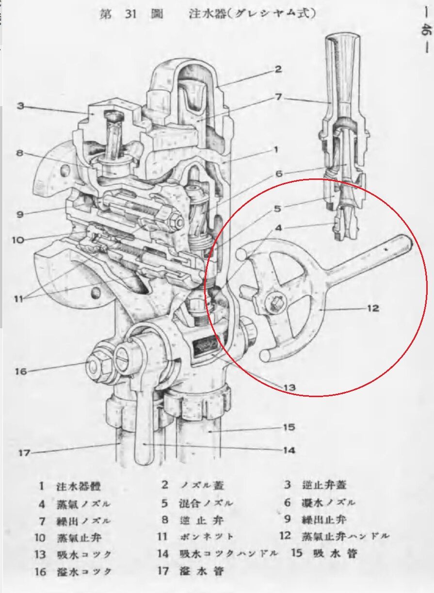 蒸気機関車　インジェクターハンドル（注水器ハンドル）　実装品 注水器ハンドル（インジェクターハンドル）① 蒸気機関車 : サルナシの
