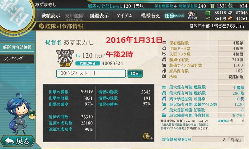 1月作戦 最終日の14時 22時の空白の時間に戦果はどれだけ伸びるか ５ ４水上編成研究室