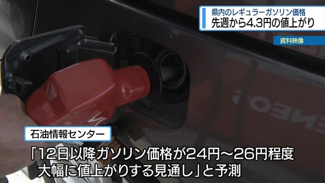 【悲報】ENEOS、ガソリンをリッター26円値上げ