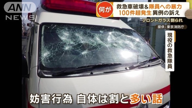【悲報】救急車破壊＆隊員への暴力 100件超