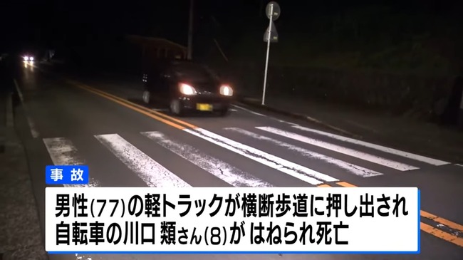 歩行者の横断を待ち停車していた車に後ろから衝突… 8歳男児が巻き込まれ死亡
