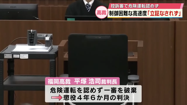 2021年の大分市での時速194キロ死亡事故、二審は危険運転を認めず　懲役4年6カ月判決