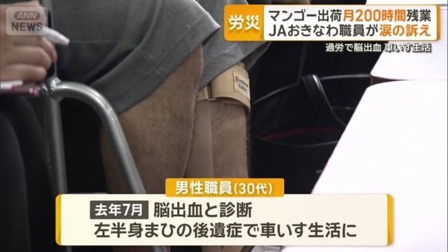【悲報】JAの男性職員、月200時間を超える時間外労働が原因で脳出血を発症
