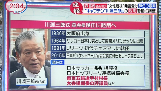 【五輪】 森会長(83)の後任に川淵三郎氏(84) 【五輪】 森会長(83)の後任に川淵三郎氏(84)