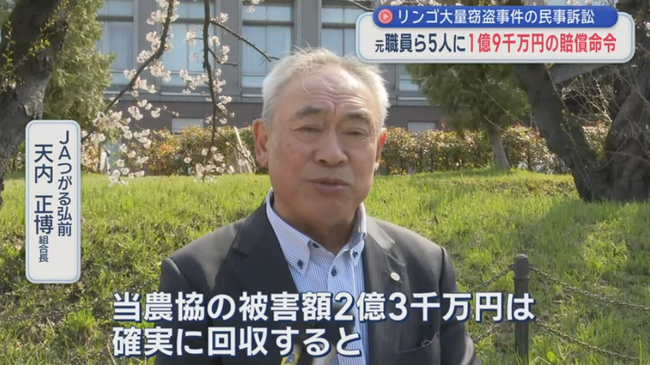 つがる弘前農協「確実に回収する」りんご600トンを窃盗した元従業員ら5人に1億9000万円の賠償命令