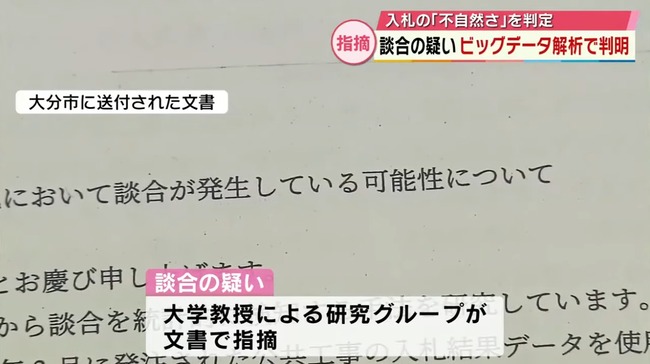 大分市のごみ収集業務の入札談合の件、ビッグデータ解析で判明していた模様
