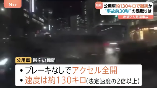 内閣府公用車7人死傷事故、出発から30秒で事故を起こし速度は約130kmと判明