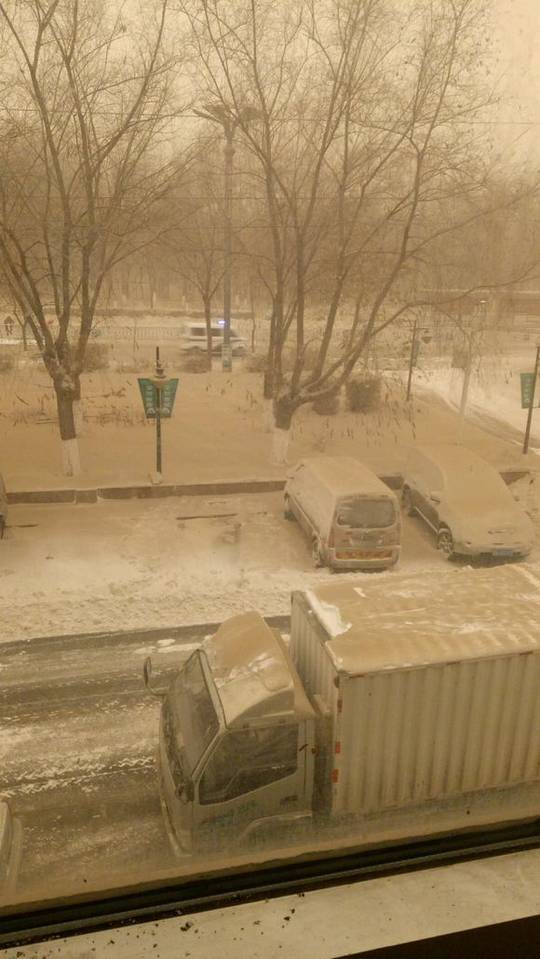 中国の大気汚染の雪