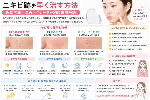 【最短で改善】ニキビ跡を早く治す方法｜赤み・色素沈着・クレーター別に徹底解説