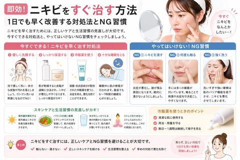 【即効】ニキビをすぐ治す方法｜1日でも早く改善する対処法とNG習慣