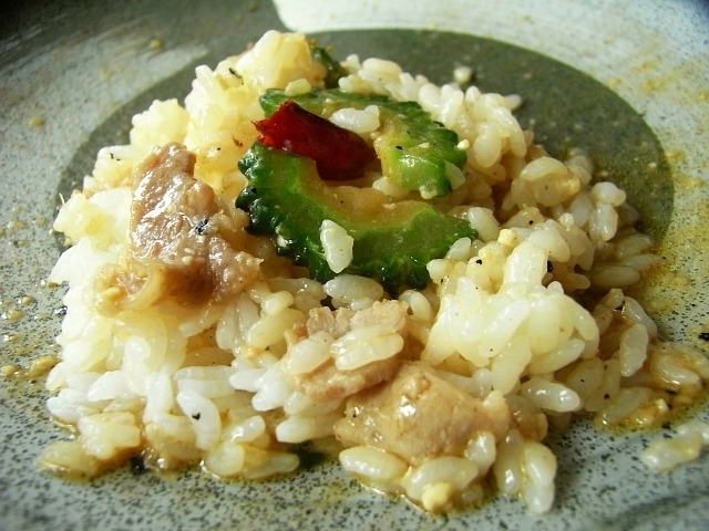 R0019930_豚肉とゴーヤの辛味噌炒めご飯_20090808
