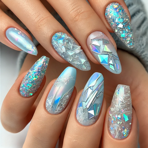 クラッシュホログラム冬ネイル