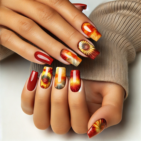 秋っぽいタイダイネイル