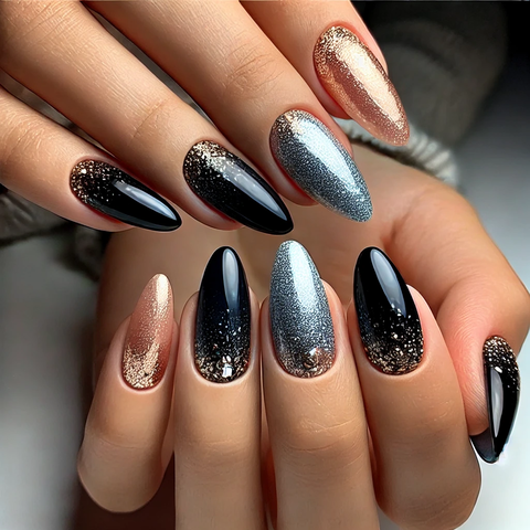 黒、シルバーラメ、ゴールドラメのグラデーション