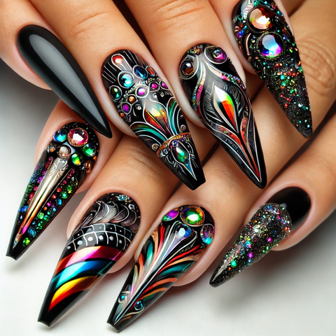 ブラックベースのド派手ネイル