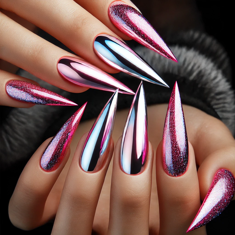 長く尖ったピンクとシルバー